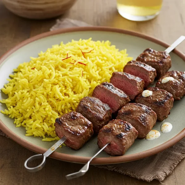 Beef kebab + rice + salad